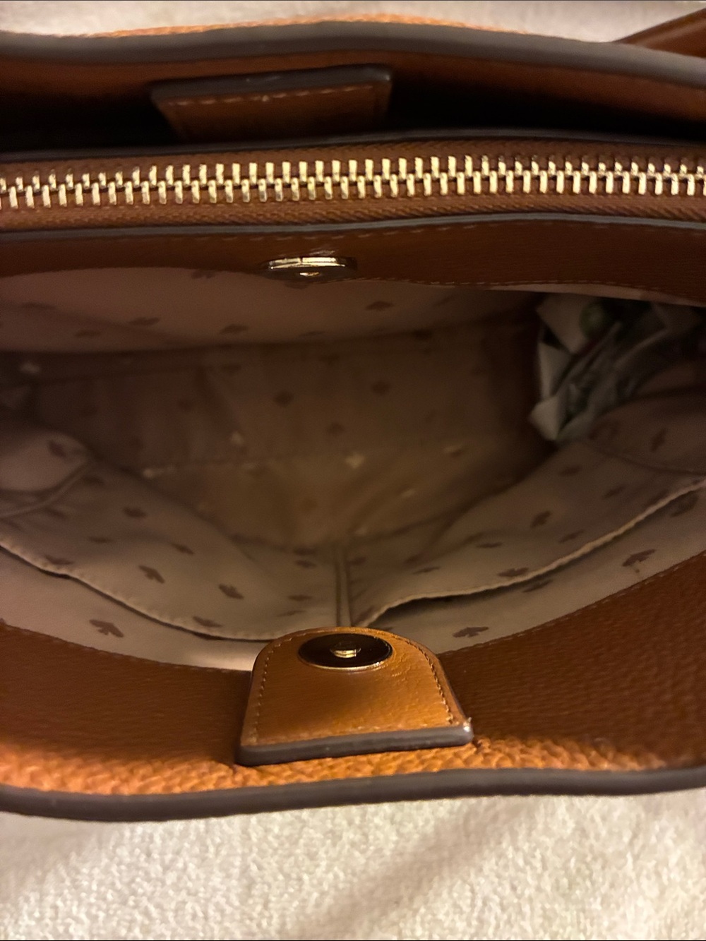 kate spade Tan “warm gingerbread” Leather Tote w/Logo-Print Lining,3 compartment - Picture 11 of 11